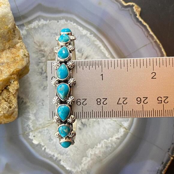 Paul Livingston Sterling Silver Silver Teardrop Turquoise Decorated Bracelet - Picture 10 of 10